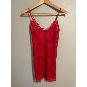 Victorias Secret Slip Dress Womens Small Red Lace Floral Sheer Lingerie Sexy Y2K